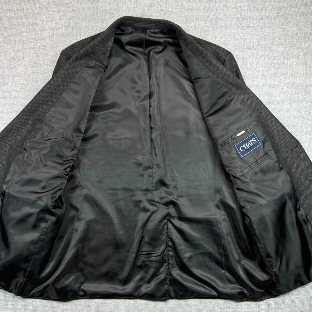 Chaps Charcoal Sport Coat Blazer Men 48L Dark Gray Classic Tailored‎ Office